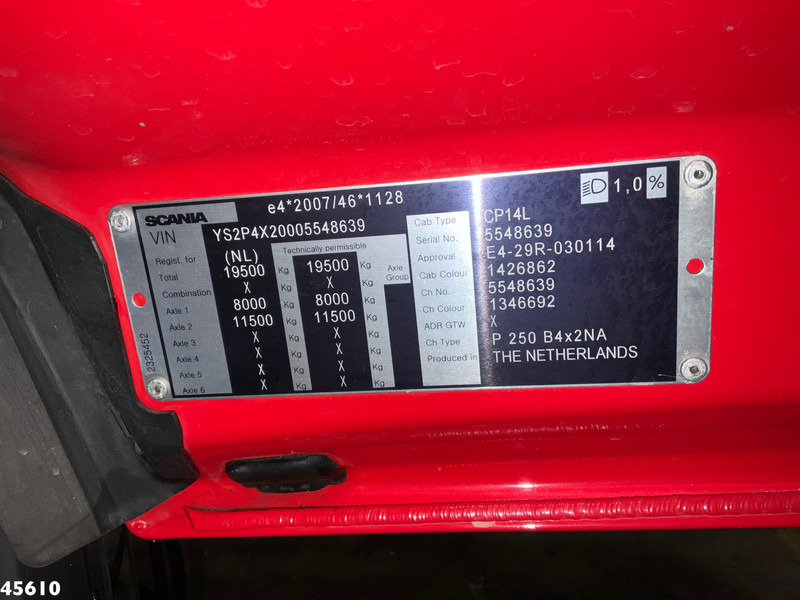 Camión portacontenedor de cadenas Scania P 250 Euro 6 Hyvalift 14 Ton portaalarmsysteem Just 106.234 Km!: foto 18