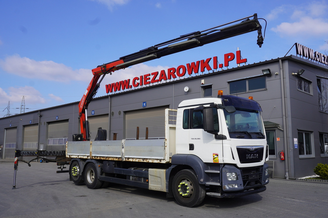 MAN TGS 26.360 Flatbed / Fassi F175 7.7 T / steered 3rd axle - Camión grúa: foto 1 MAN TGS 26.360 Flatbed / Fassi F175 7.7 T / steered 3rd axle - Camión grúa: foto 1