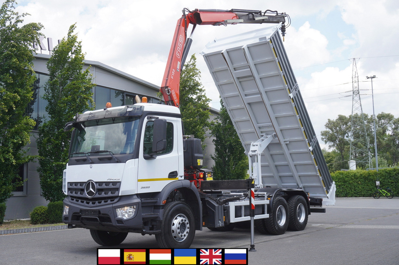 MERCEDES-BENZ AROCS 2633 6x4 / 5.5 T crane FASSI F135 / Tipper 15 EPAL - Camión caja abierta, Camión grúa: foto 1 MERCEDES-BENZ AROCS 2633 6x4 / 5.5 T crane FASSI F135 / Tipper 15 EPAL - Camión caja abierta, Camión grúa: foto 1