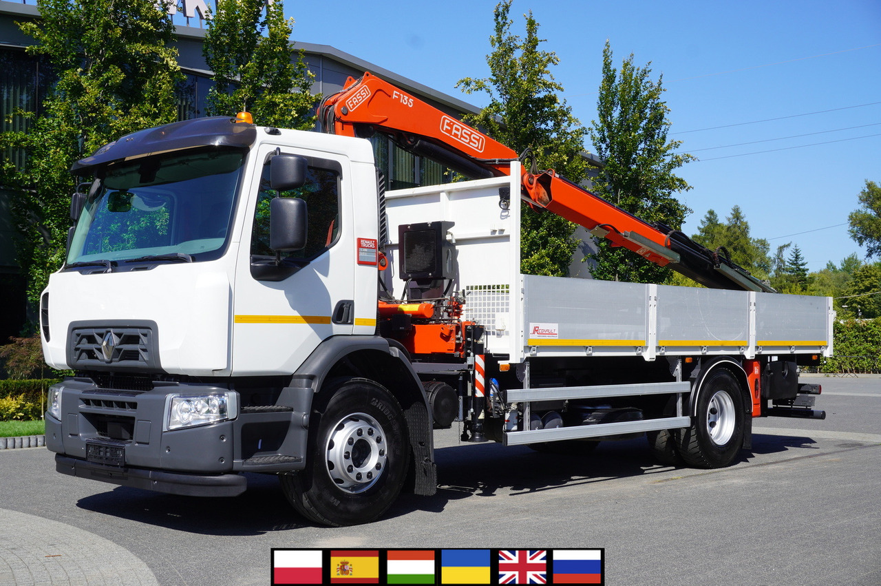 RENAULT C280 DTI 8 / FASSI crane 5.6 T / range 8 m / Flatbed 15 EPAL - Camión caja abierta, Camión grúa: foto 1 RENAULT C280 DTI 8 / FASSI crane 5.6 T / range 8 m / Flatbed 15 EPAL - Camión caja abierta, Camión grúa: foto 1