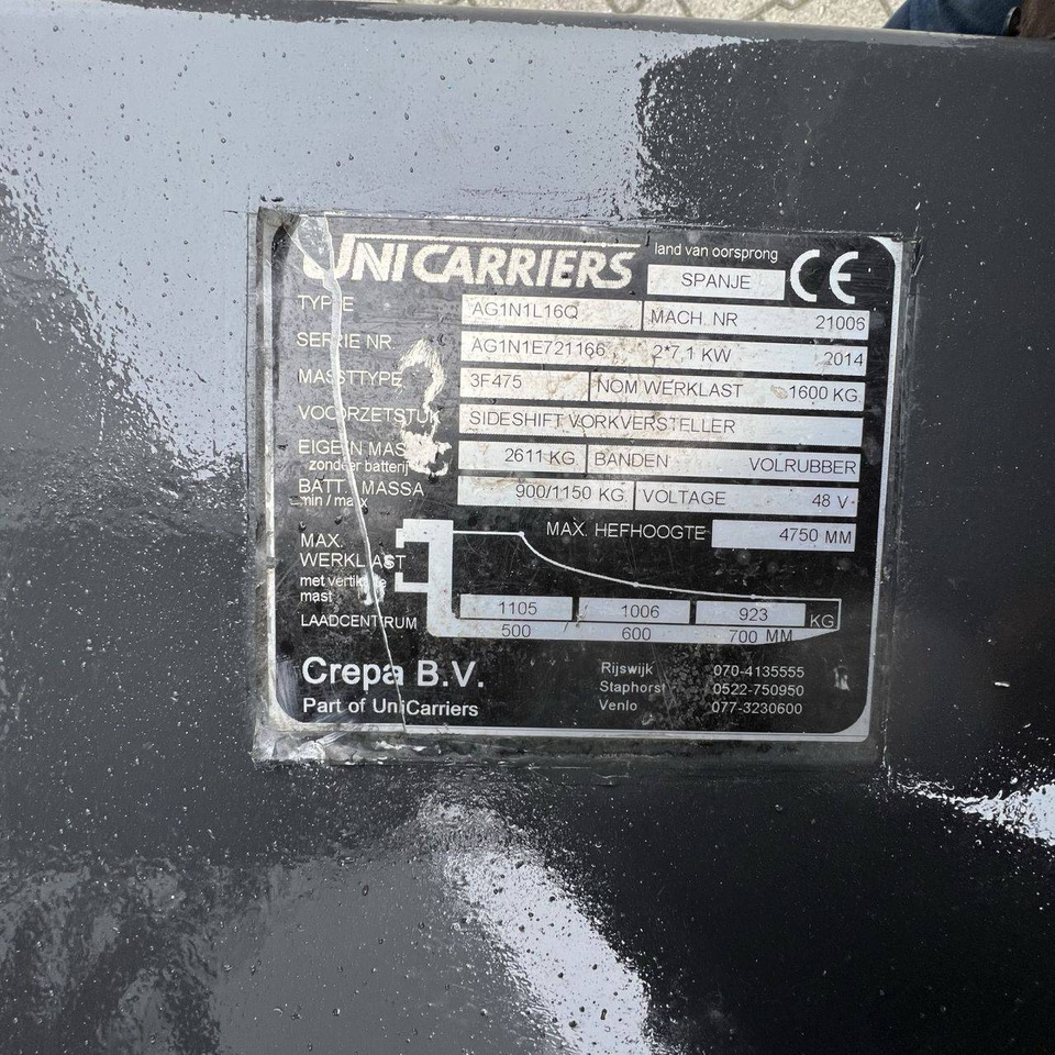 Carretilla elevadora eléctrica Unicarriers ET16 (AG1N12L16Q): foto 19