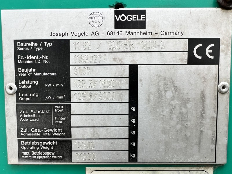 Pavimentadora de asfalto Vögele Super 1800-2 Typ 11.82 (111325): foto 7