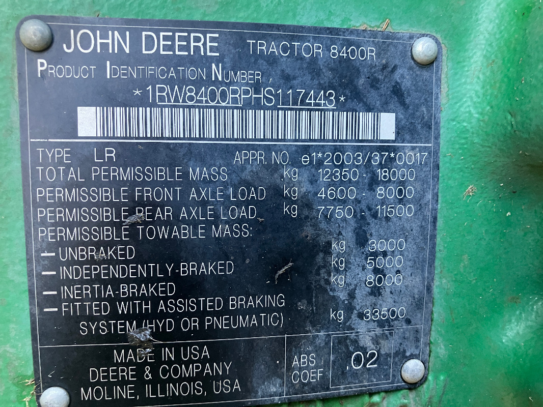John Deere 8400R - Tractor: foto 2 John Deere 8400R - Tractor: foto 2