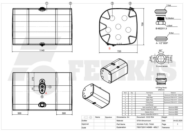 Depósito de combustible para Camión nuevo Scania New aluminum fuel tank 485L: foto 10