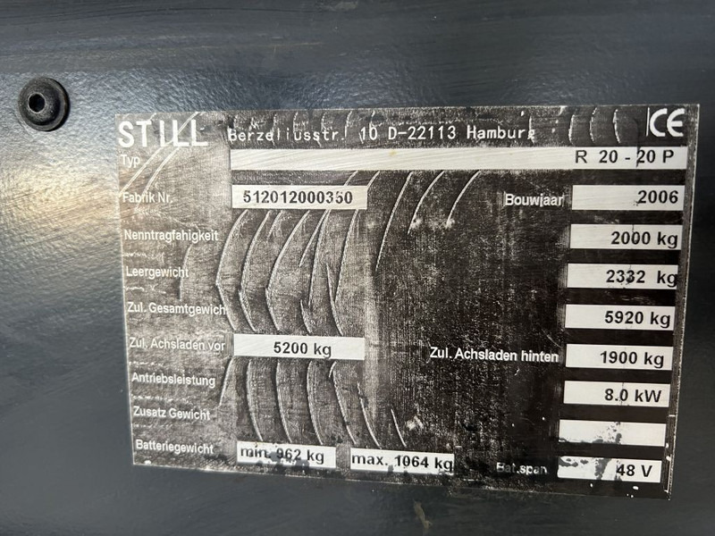 Carretilla elevadora eléctrica Still R20-20P Heftruck Still R20-20P Duplo 340 freelift/sideshift elektrisch 2006 Accu 2014: foto 17