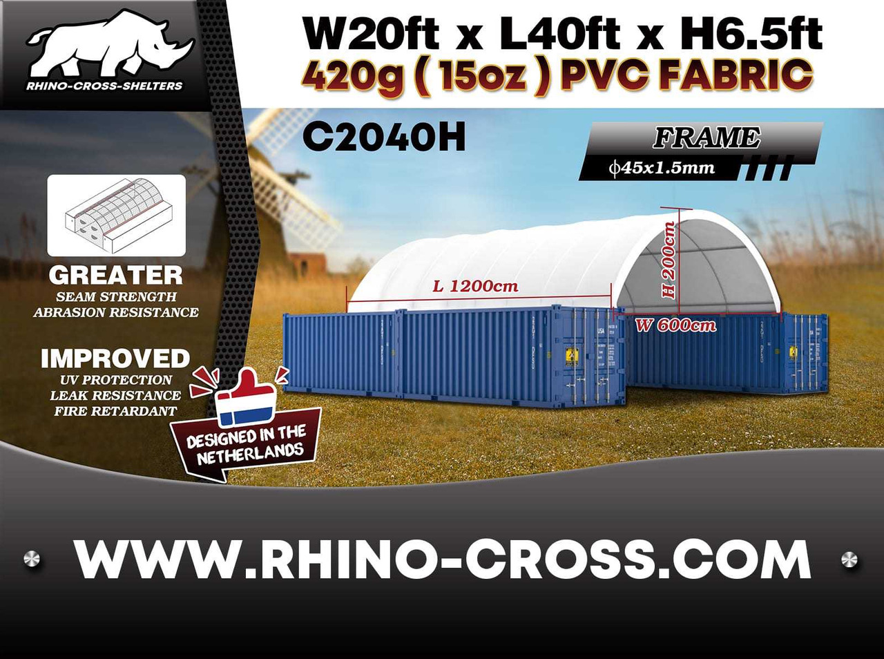 Rhino-Cross-Shelter C2040H - 12x6x2 m met eindzeil - Tanque de almacenamiento: foto 3 Rhino-Cross-Shelter C2040H - 12x6x2 m met eindzeil - Tanque de almacenamiento: foto 3
