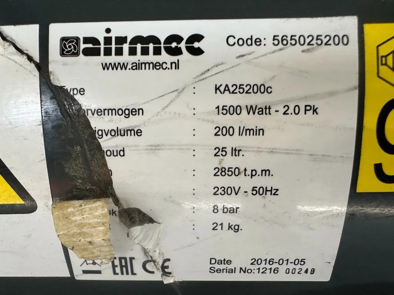 Airmec KA25200 C 2 PK 200 L / min 8 Bar Elektrische Zuigercompressor - Compresor de aire: foto 4 Airmec KA25200 C 2 PK 200 L / min 8 Bar Elektrische Zuigercompressor - Compresor de aire: foto 4