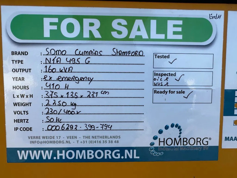 Generador industriale Cummins SDMO Stamford 160 kVA noodstroom generatorset ex Emergency: foto 17