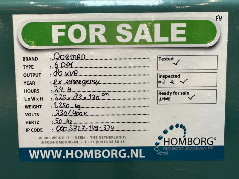 Generador industriale Dorman 6DAT 80 kVA generatorset ex Emergency 24 hours Noodstroom Aggregaat: foto 10