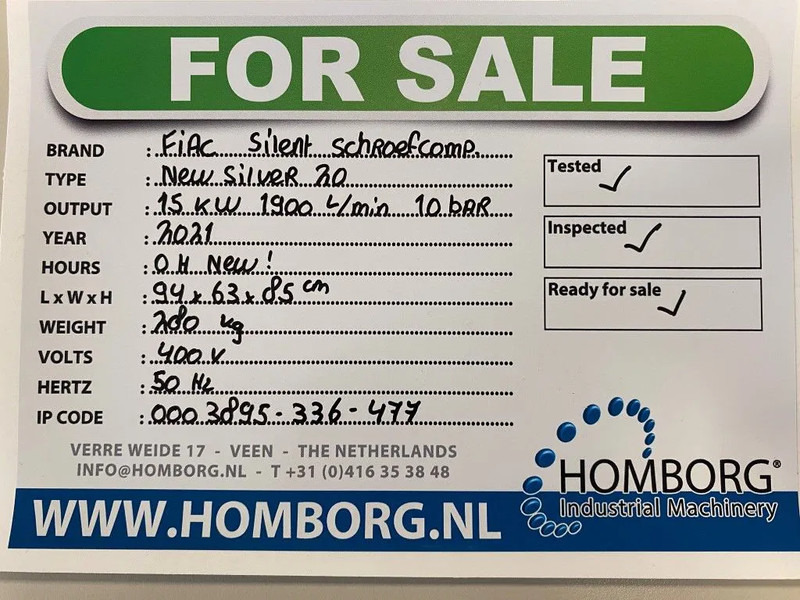 Fiac New Silver 20 Silent 15 kW 1900 L / min 10 Bar Elektrische Schroefcompressor - Compresor de aire: foto 2 Fiac New Silver 20 Silent 15 kW 1900 L / min 10 Bar Elektrische Schroefcompressor - Compresor de aire: foto 2