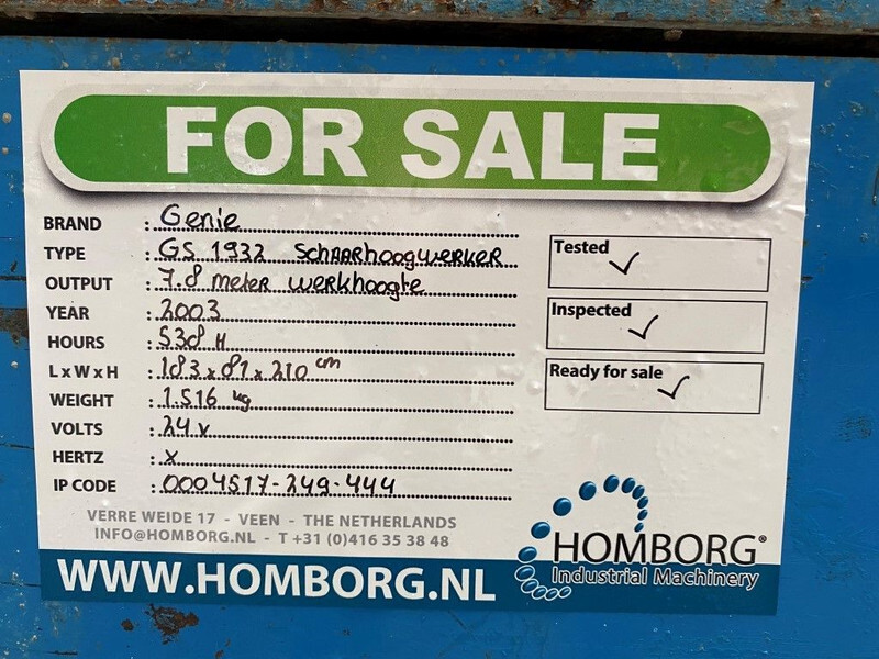 Plataforma de tijeras Genie GS 1932 Elektrische Schaarhoogwerker 7.8 meter werkhoogte 538 uur !: foto 17