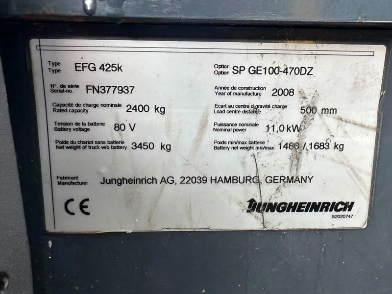 Jungheinrich EFG 425 K 2.5 ton Triplex Freelift Sideshift Elektra Heftruck - Carretilla elevadora eléctrica: foto 5 Jungheinrich EFG 425 K 2.5 ton Triplex Freelift Sideshift Elektra Heftruck - Carretilla elevadora eléctrica: foto 5