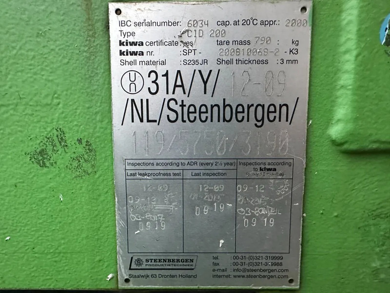 Kiwa IBC Steenbergen 2000 liter Dieseltank met handpomp Milieutank - Tanque de almacenamiento: foto 4 Kiwa IBC Steenbergen 2000 liter Dieseltank met handpomp Milieutank - Tanque de almacenamiento: foto 4