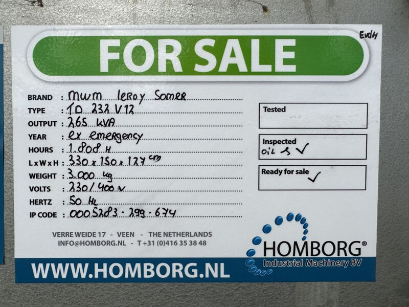 Generador industriale MWM TD 232 V12 Leroy Somer 265 kVA generatorset: foto 16