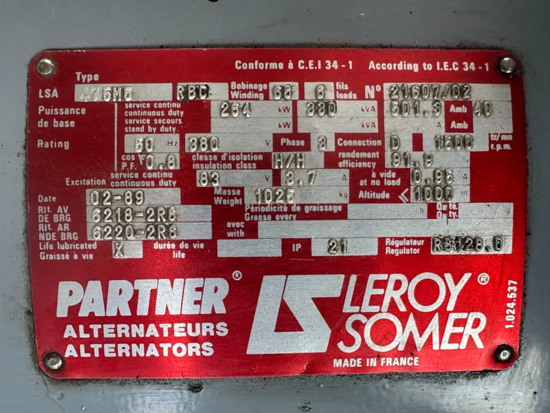 POYAUD Poyaud Leroy Somer 330 kVA noodstroom generatorset ex Emergency - Generador industriale: foto 5 POYAUD Poyaud Leroy Somer 330 kVA noodstroom generatorset ex Emergency - Generador industriale: foto 5