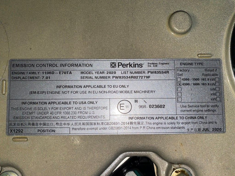 Generador industriale nuevo Perkins 1106D-E70TAG3 Stamford 165 kVA Silent generatorset New !: foto 18 Generador industriale nuevo Perkins 1106D-E70TAG3 Stamford 165 kVA Silent generatorset New !: foto 18