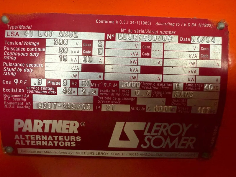 Generador industriale VM Leroy Somer 20 kVA gedempte noodstroom generatorset 514 hours: foto 6 Generador industriale VM Leroy Somer 20 kVA gedempte noodstroom generatorset 514 hours: foto 6