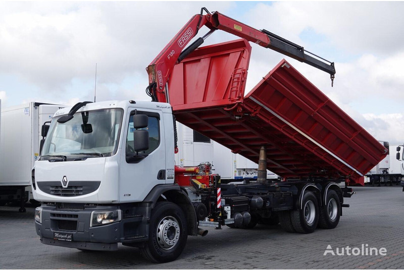 Renault LANDER 3 way tipper + crane FASSI 130 6x4 - Camión volquete, Camión grúa: foto 1 Renault LANDER 3 way tipper + crane FASSI 130 6x4 - Camión volquete, Camión grúa: foto 1