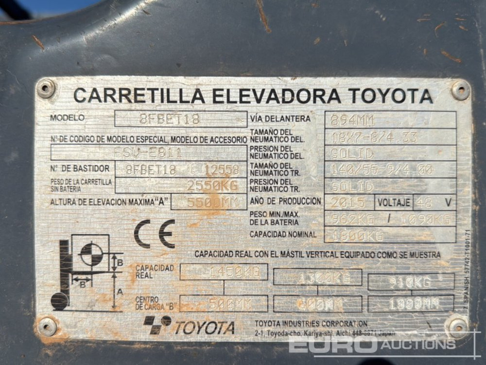 Carretilla elevadora eléctrica 2015 Toyota 8FBET18: foto 25 Carretilla elevadora eléctrica 2015 Toyota 8FBET18: foto 25