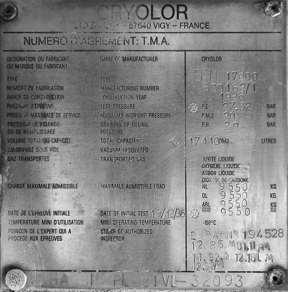 Semirremolque cisterna Cryolor Сryolor gas tank semi trailer for oxygen, nitrogen, argon, CO₂, carbon dioxide, LIN, LOX, LAR: foto 11