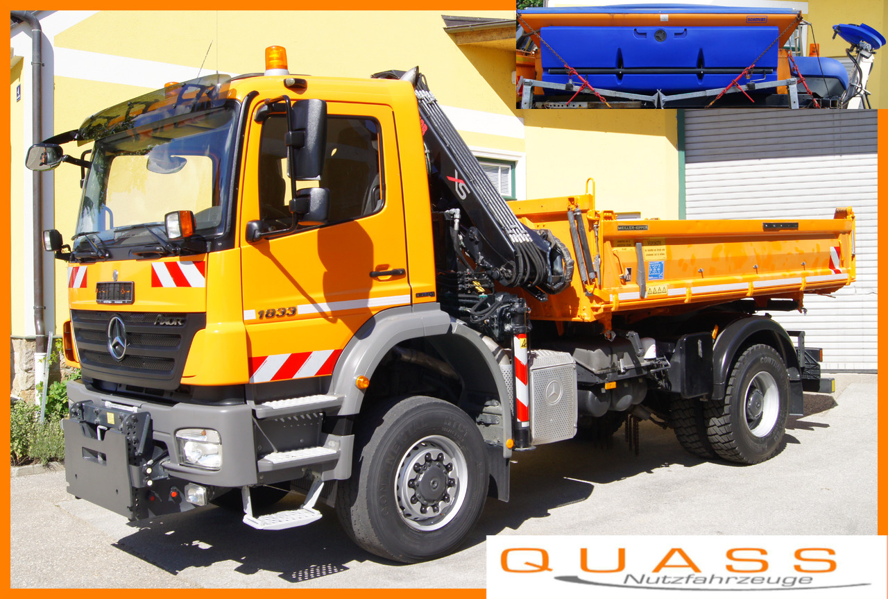 MERCEDES-BENZ AXOR 1833 4x4/TÜV/Eur4/HIAB 088/MEILLER/Winterdienst/Salzstreuer - Camión volquete, Camión grúa: foto 1 MERCEDES-BENZ AXOR 1833 4x4/TÜV/Eur4/HIAB 088/MEILLER/Winterdienst/Salzstreuer - Camión volquete, Camión grúa: foto 1